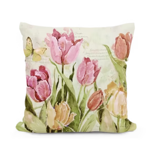 Pink and Yellow Tulips Pillow