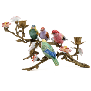 Porcelain Candle Stand with Multiple Birds and Bronze Ormolu