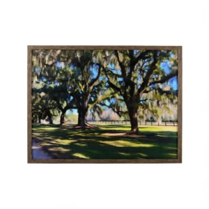 Old Oaks – Giclee on Canvas Finished with a Natural Colored Wood Frame – 48h x 63w x 1.75d