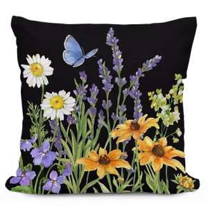 Garden Meadow 1 (Black Background) Pillow