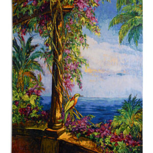 Tropical Vibrant Ocean View from Archway - Woven Tapestry Wall Art Hanging 53x42
