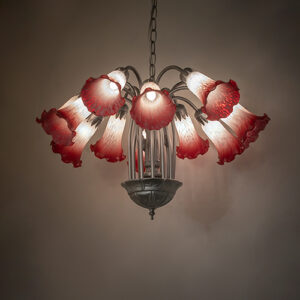 24" Wide Pink/White Tiffany Pond Lily 12 Light Chandelier