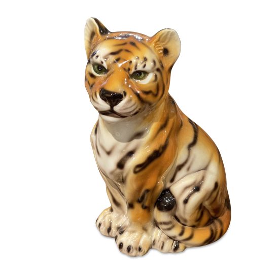 Authentic Italian Ceramic Mini Sitting Tiger Sculpture