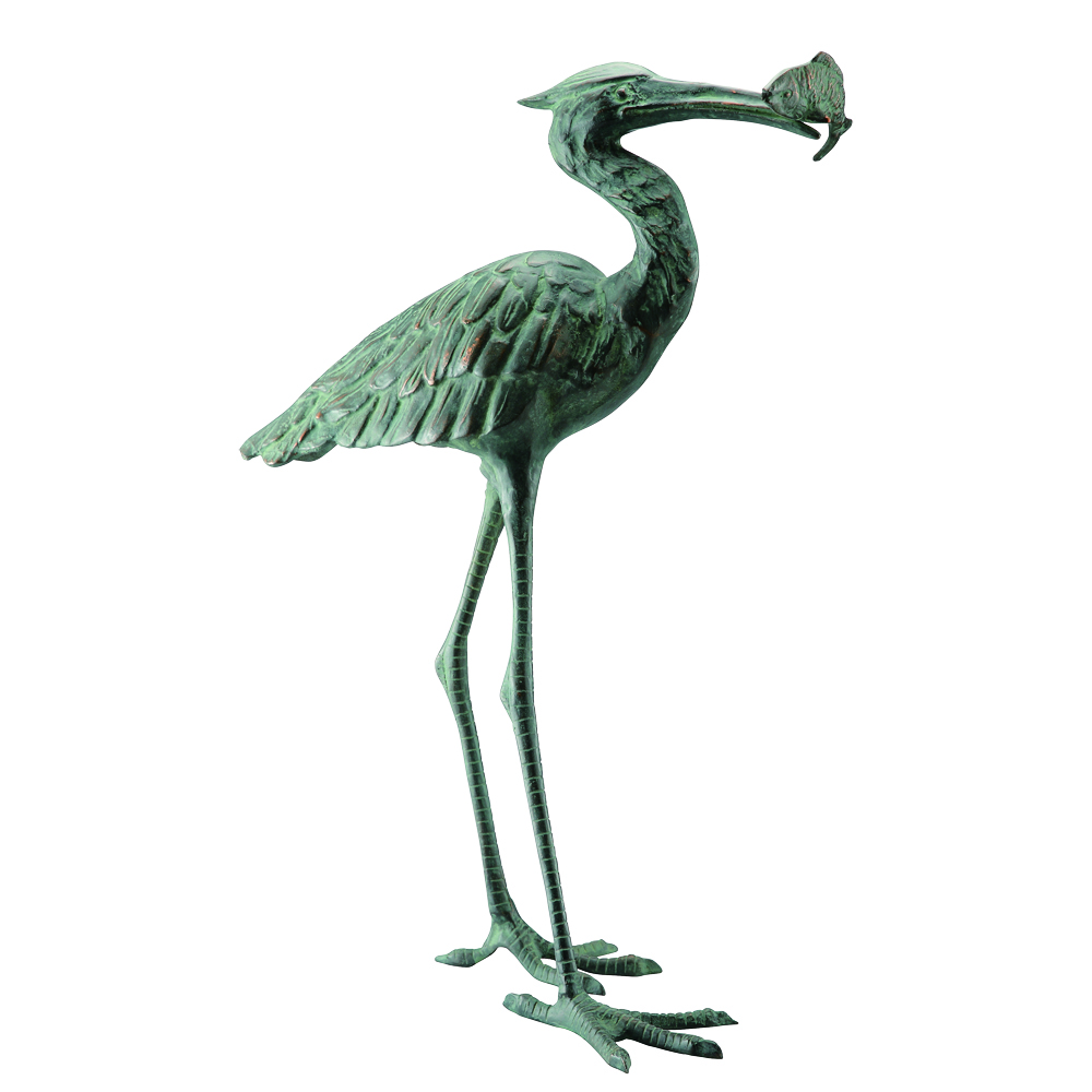 Crane Eating Fish Garden Sculpture