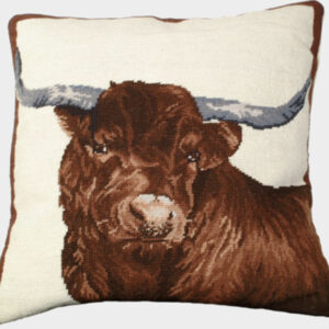 Farm and Ranch Needlepoint Down Throw Pillow – Red Steer