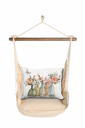 4-Piece Swing Set Magnolia Stripe w/ Flowers in Glass Bottles Pillow