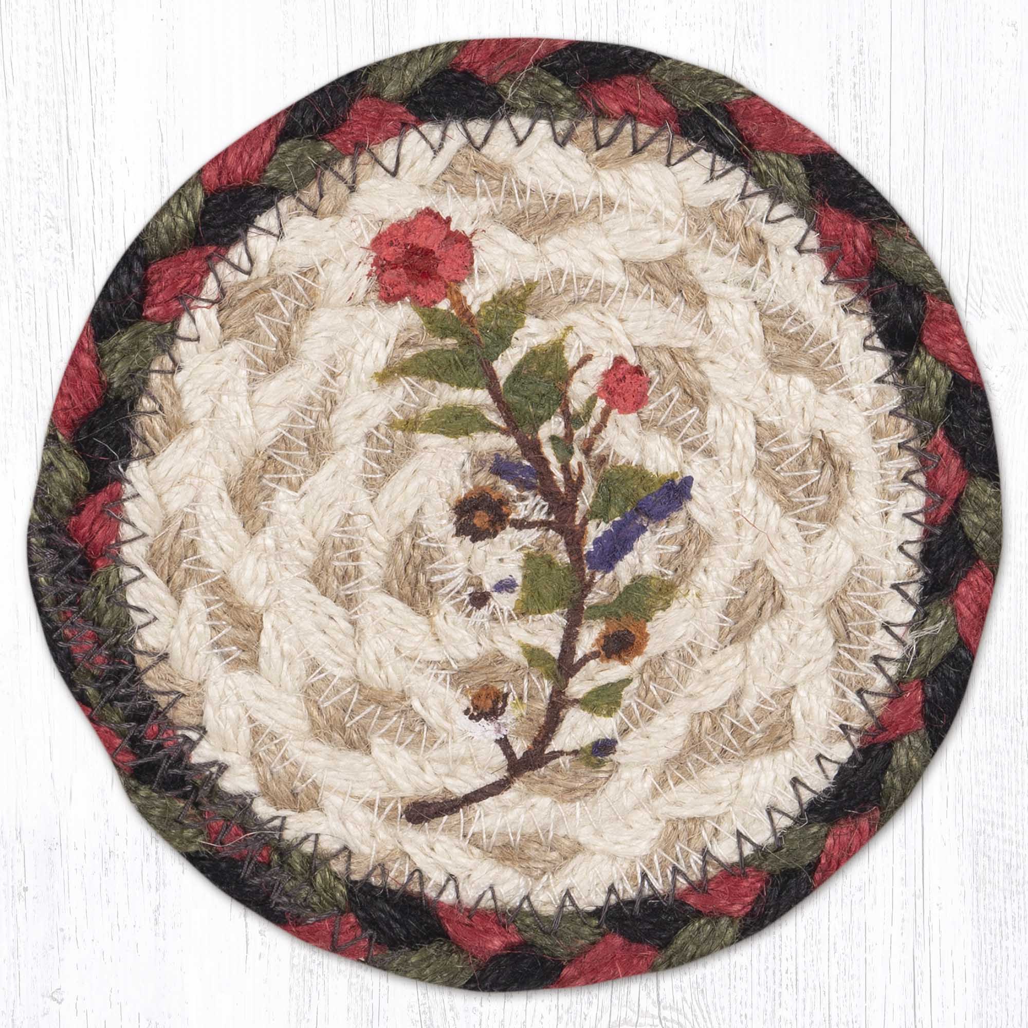 Round Hand Stenciled Coaster with Plant Kindness Design (Pack of 2)