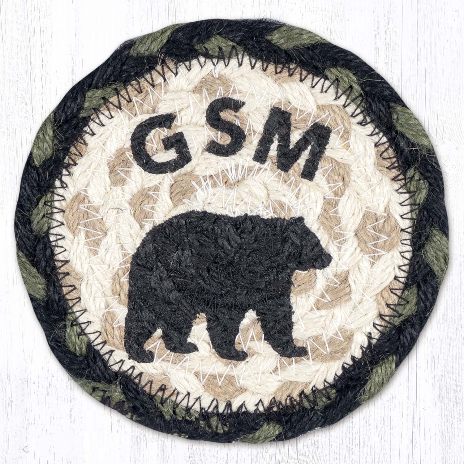 Round Hand Stenciled Coaster with GSM Bear Design (Pack of 2)