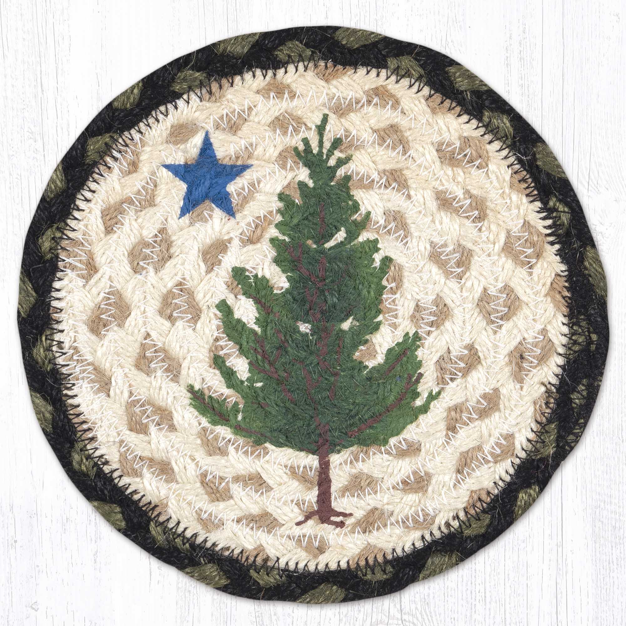 Round Hand Stenciled Coaster with Old Maine Flag Design (Pack of 2)