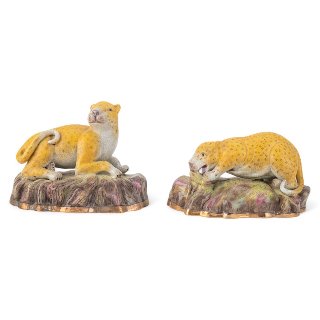 Pair of Playful Leopard Figurines