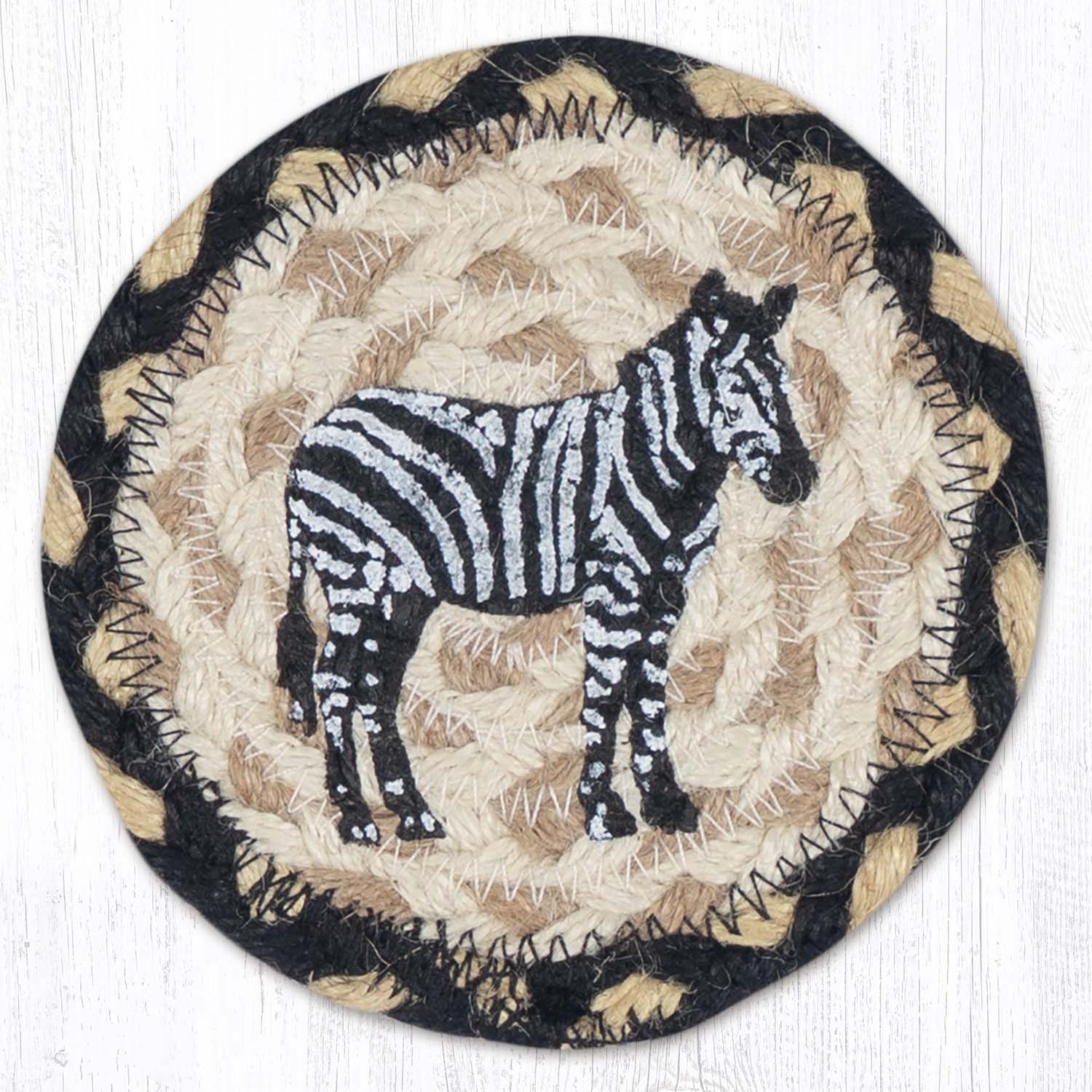 Round Hand Stenciled Coaster with Zebra Silhouette Design (Pack of 2)