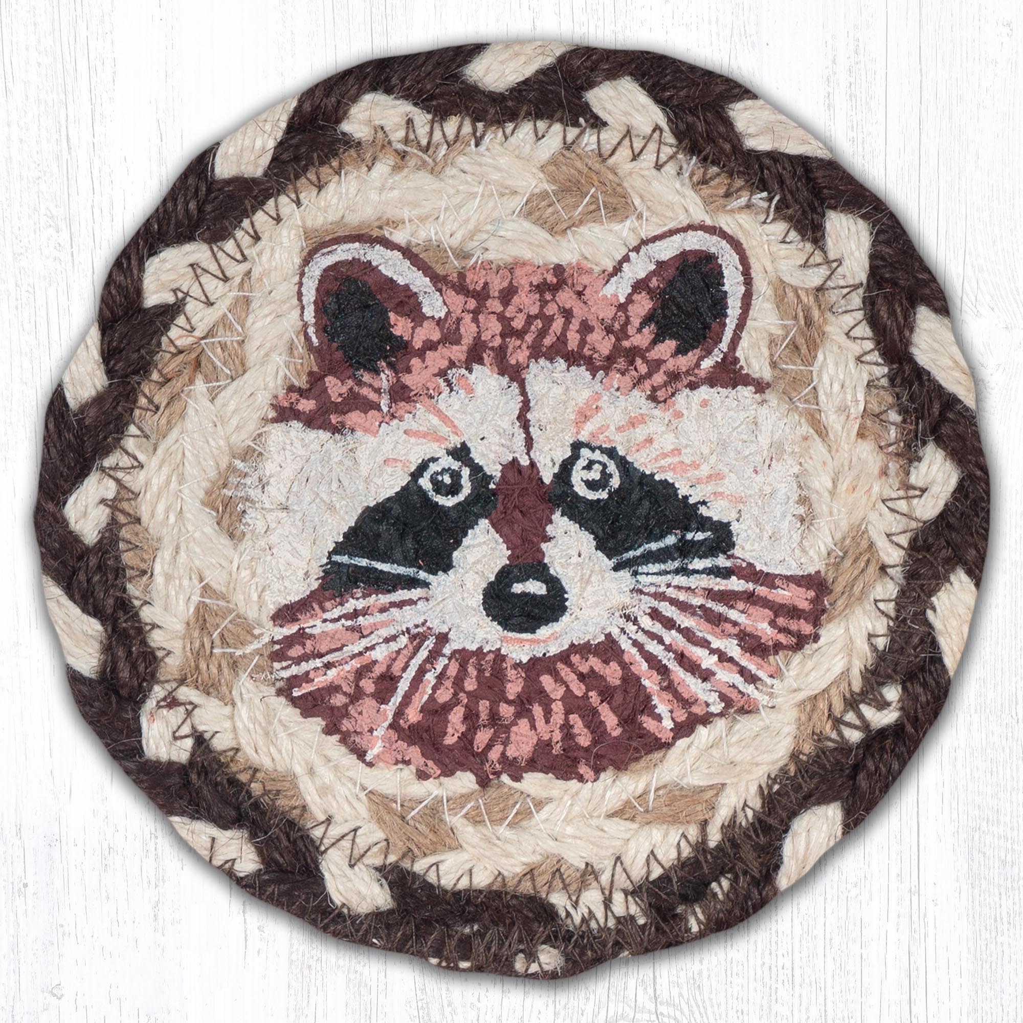 5" Round Hand Stenciled Coaster with Raccoon Design (Pack of 2)