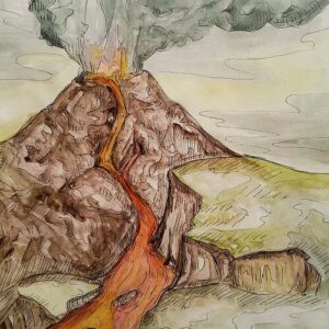 Lava Oozing Volcano Greeting Cards (Pack of 10)