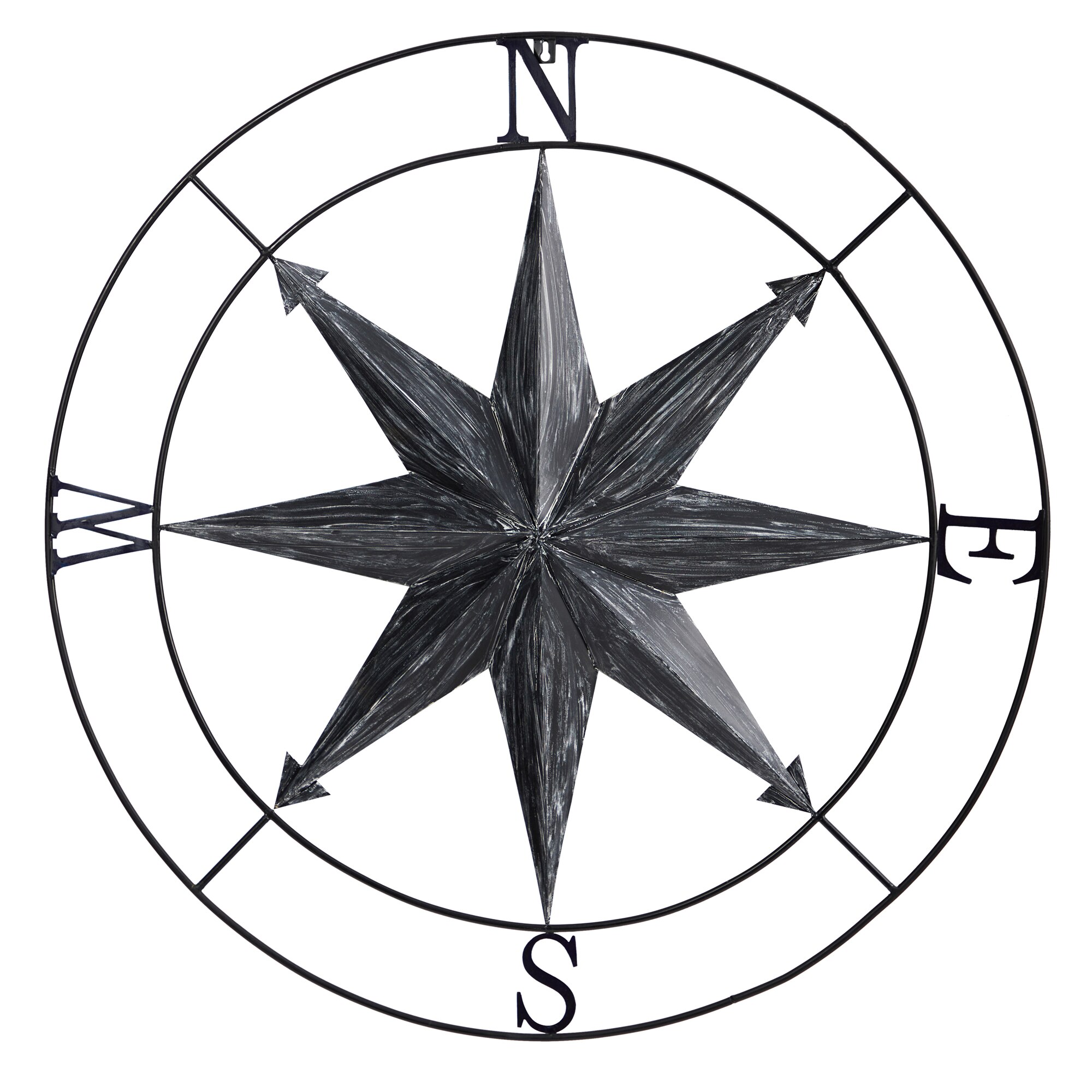40” Washed Nautical Metal Compass Wall Art Decor