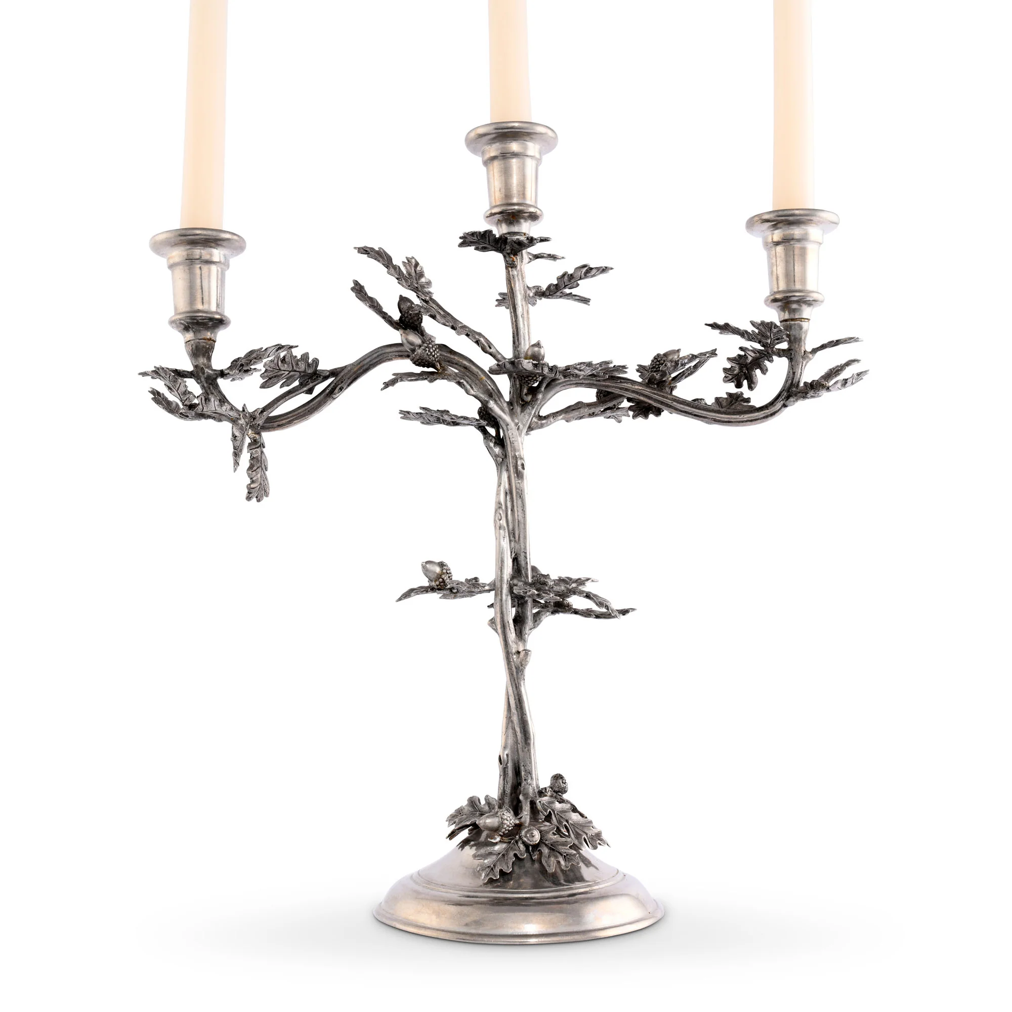 Three Taper Pewter Oak Leaf Candelabrum