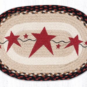 13″x19″ Hand Stenciled Oval Placemat with Primitive Stars Burgundy Design