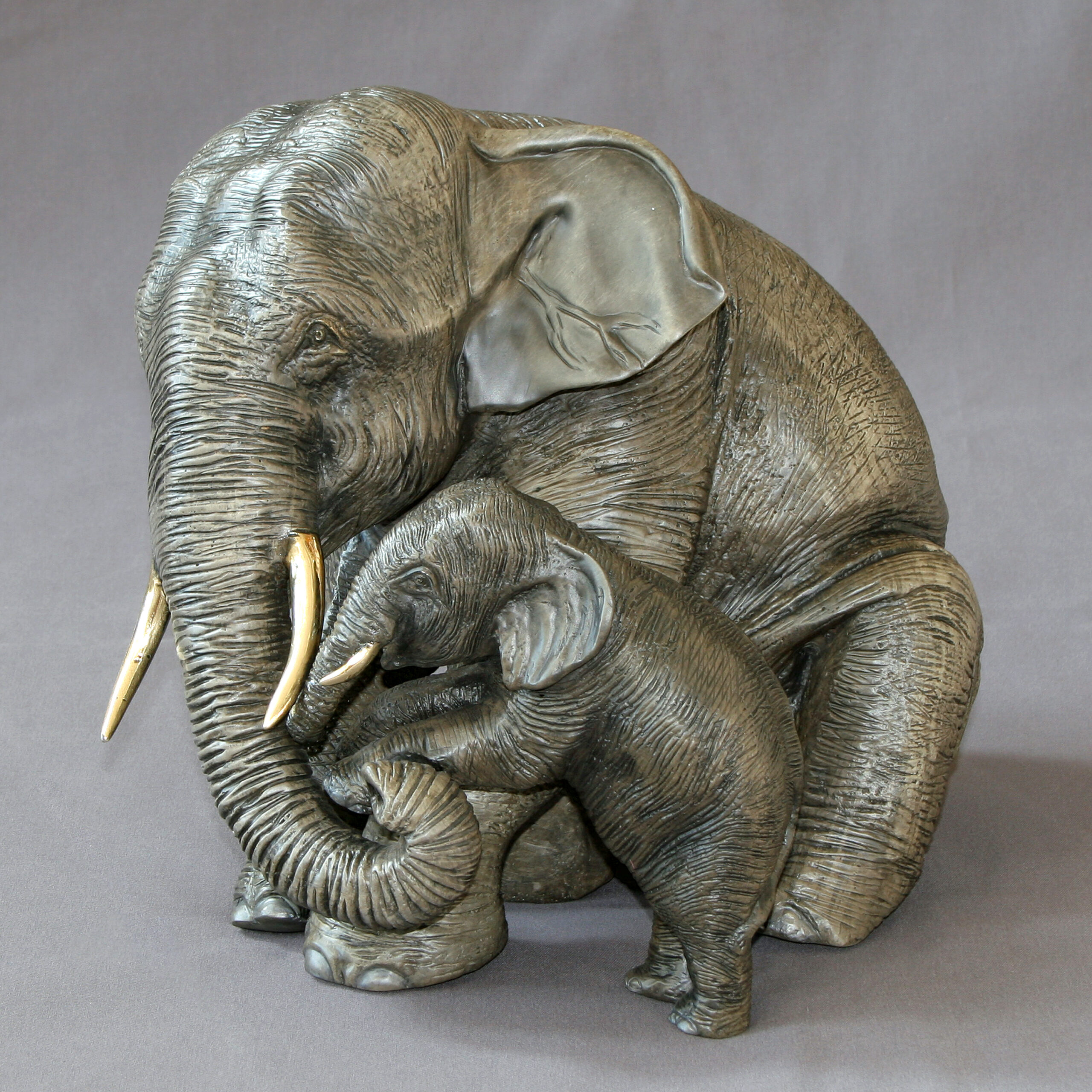 Elephant Mama & Baby Bronze Sculpture by Barry Stein Sculptures