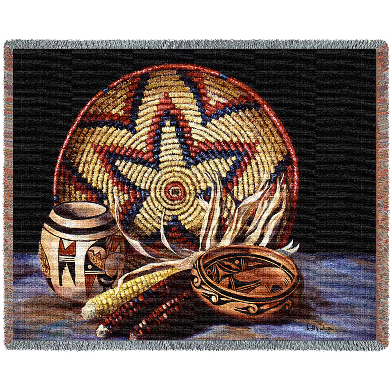 Hopi Harvest Southwest Cotton Woven Blanket Throw – Made in the USA (72×54)