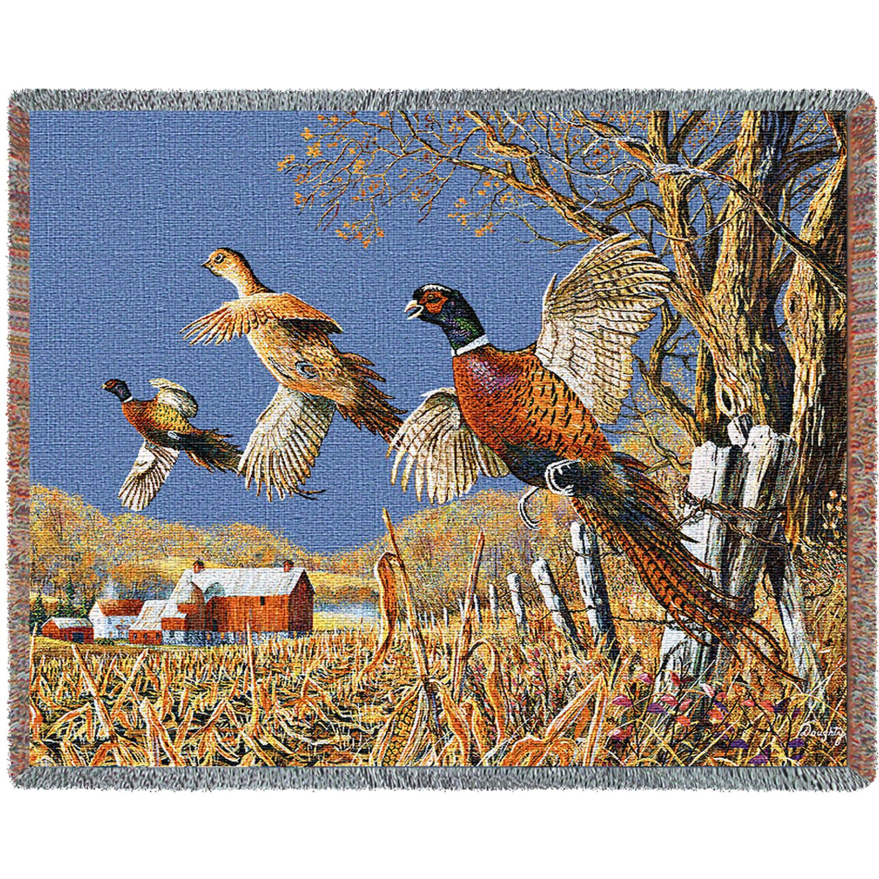 High Field Pheasants Hunting Cotton Woven Blanket Throw – Made in the USA (72×54)