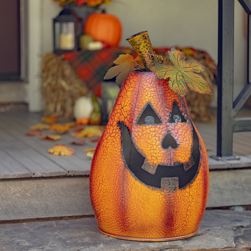 Large Metal Jack-O-Lantern with Candleholder Decoration