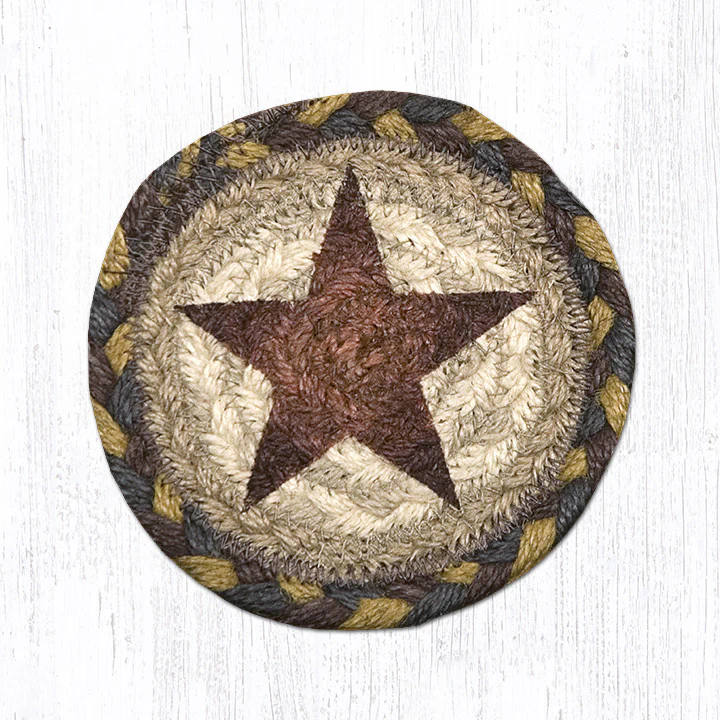 5" Round Hand Stenciled Coaster with Gold Star Design (Pack of 2)