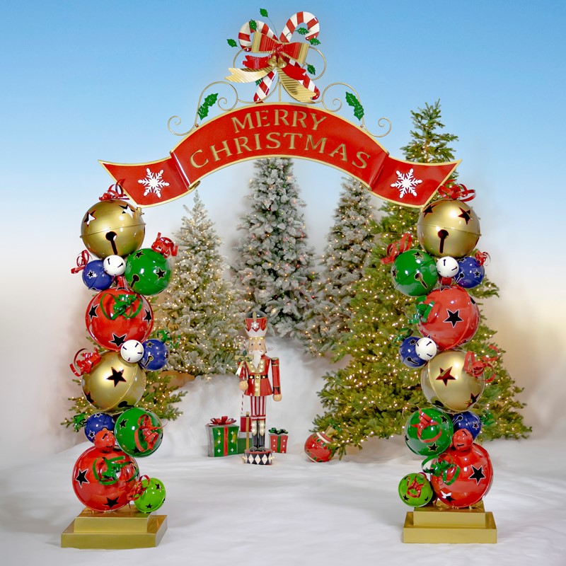 10ft. Tall Iron Christmas Archway with Jingle Bell Pillars "Sophia"