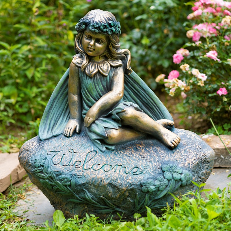 25.5" Tall Magnesium Sitting Fairy Statue "Iris"
