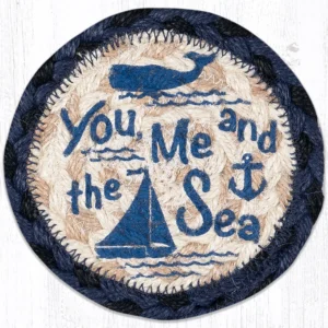 5" Round Hand Stenciled Coaster with You, Me and the Sea Design (Pack of 2)
