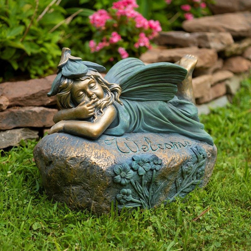 20" Tall Magnesium Fairy Statue Laying on Tummy "Fern"