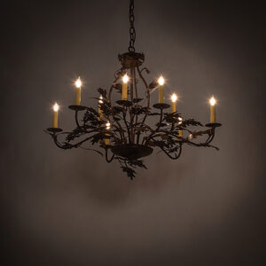36" Wide Oak Leaf 9 Light Chandelier