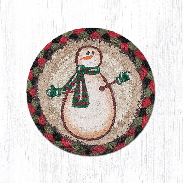 Round Hand Stenciled Coaster with Moon & Star Snowman Design (Pack of 2)