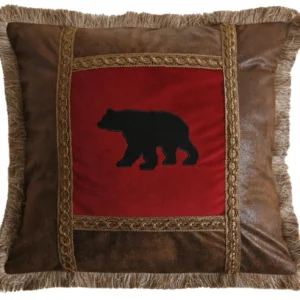Applique Bear Faux Leather Pillow