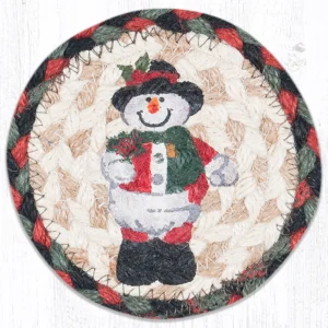 Round Hand Stenciled Coaster with Snowman in Top Hat Design (Pack of 2)