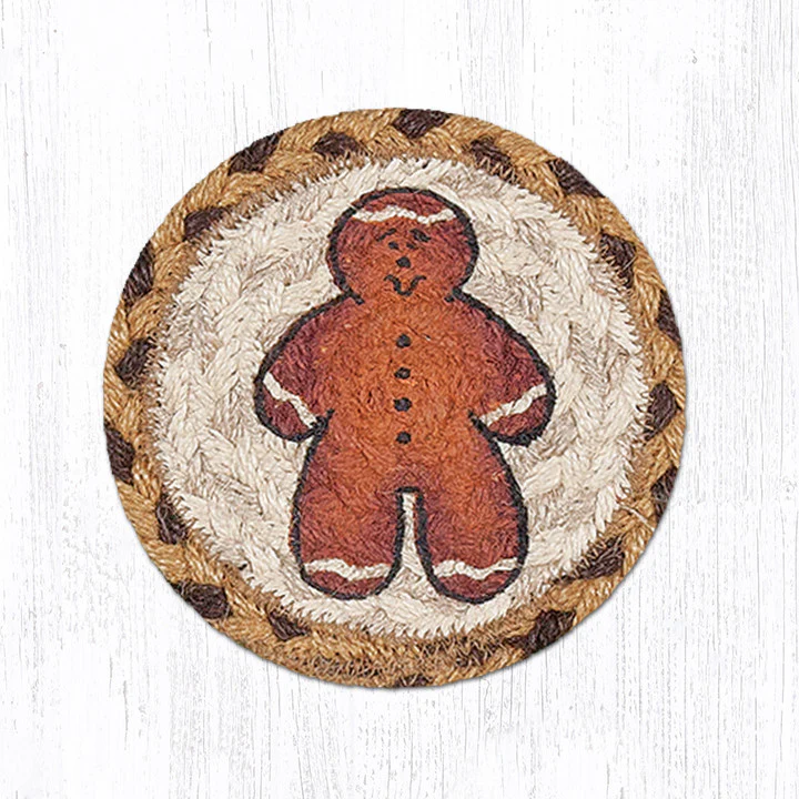 Round Hand Stenciled Coaster with Gingerbread Man Design (Pack of 2)