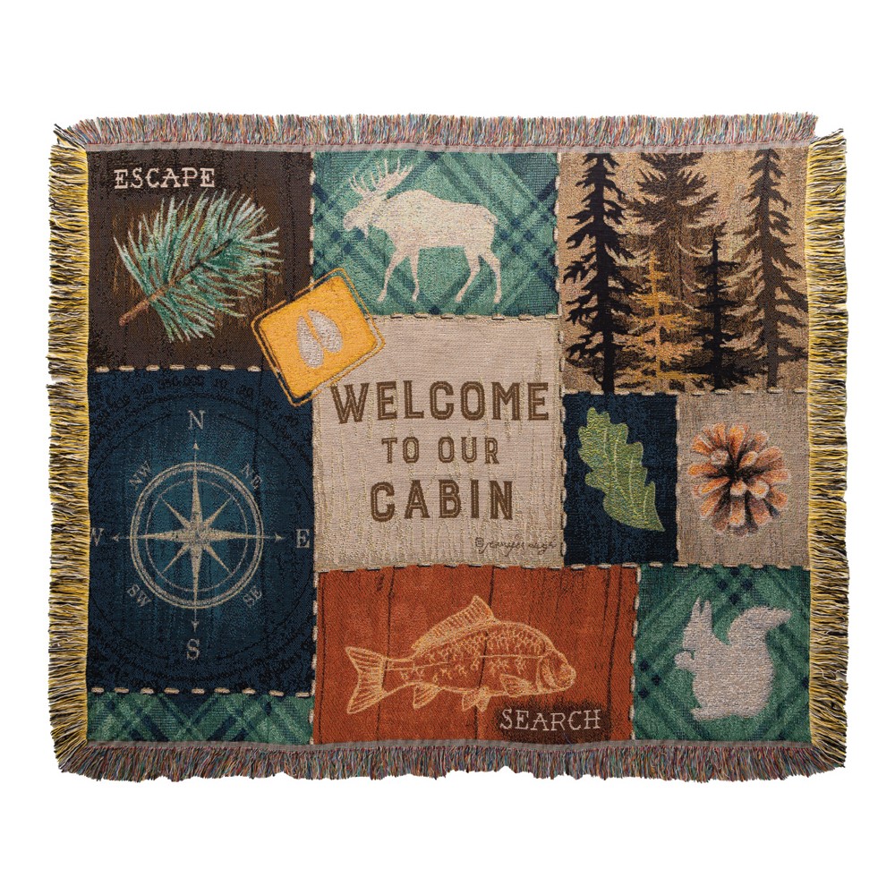 Welcome to Our Cabin Cotton Woven Blanket Throw – Made in the USA (50×60)