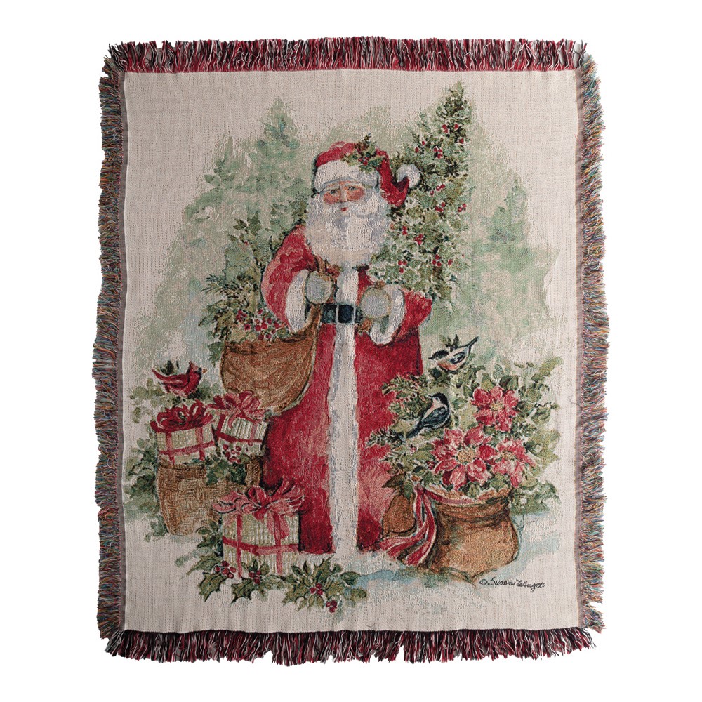 Holly and Pine - Santa Cotton Woven Blanket Throw – Made in the USA (50×60)