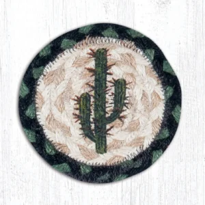 Round Hand Stenciled Coaster with Saguaro Design (Pack of 2)