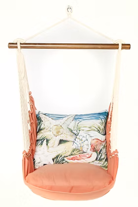 4 Piece Swing Set - Living Coral with Seashells Pillow
