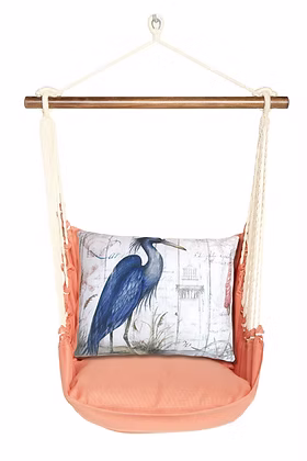 4 Piece Swing Set - Living Coral with Majestic Heron Pillow