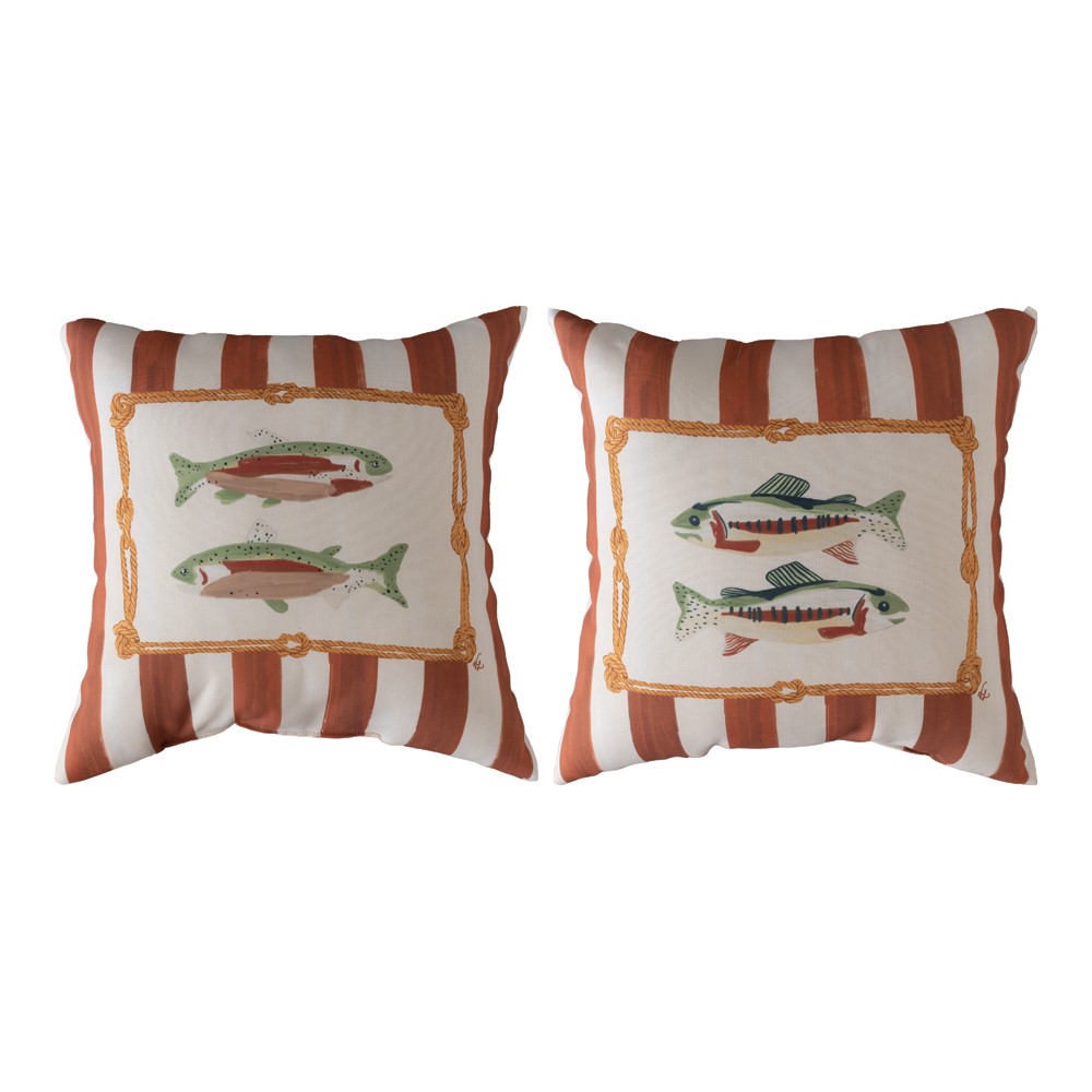 Gone Fishing Brown Climaweave Pillow 18″ x 18″ (Set of 2)