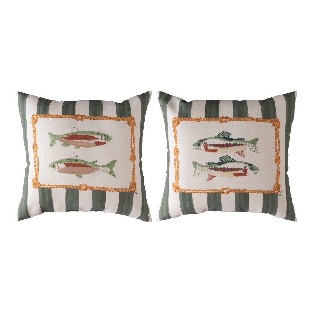 Gone Fishing Green Climaweave Pillow 18″ x 18″ (Set of 2)
