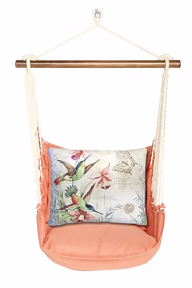 4 Piece Swing Set - Living Coral with Hummingbirds Pillow