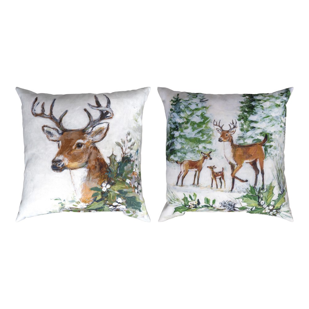 Season's Frost - Deer Family Clmaweave Pillow 18″ x 18″ (Set of 2)