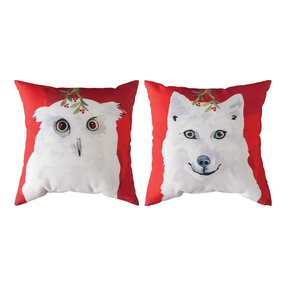 White Christmas Animals - Owl/Wolf Climaweave Pillow 18″ x 18″ (Set of 2)