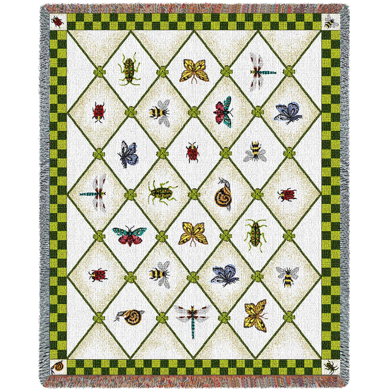 Garden Guests Cotton Woven Blanket Throw - Made in the USA (72x54)
