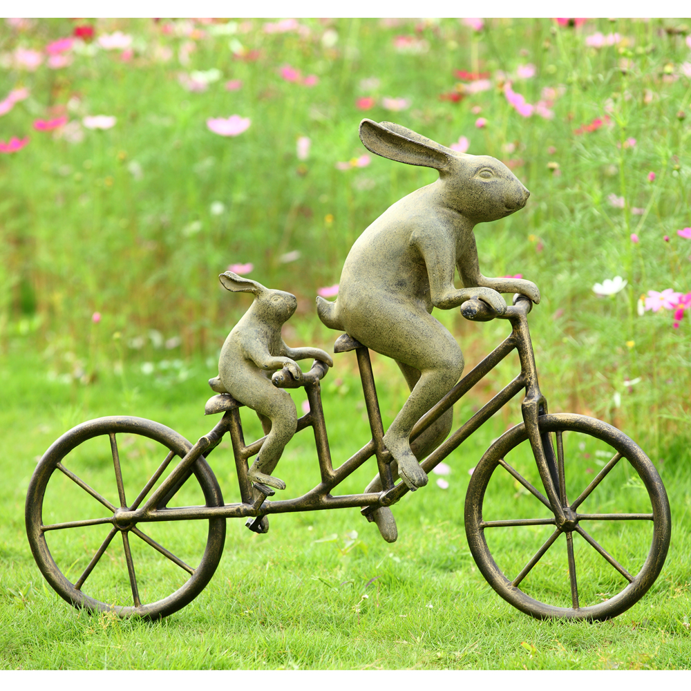 Tandem Bicycle Bunnies Garden Statue