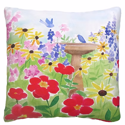Birdbath in Garden Pillow 24″ x 24″