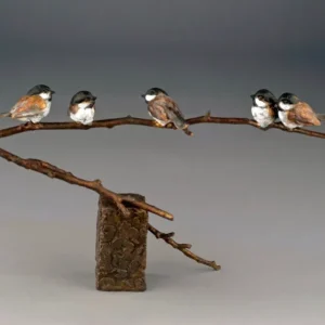 Family Reunion Chickadee Bronze Sculpture by Mark Hopkins