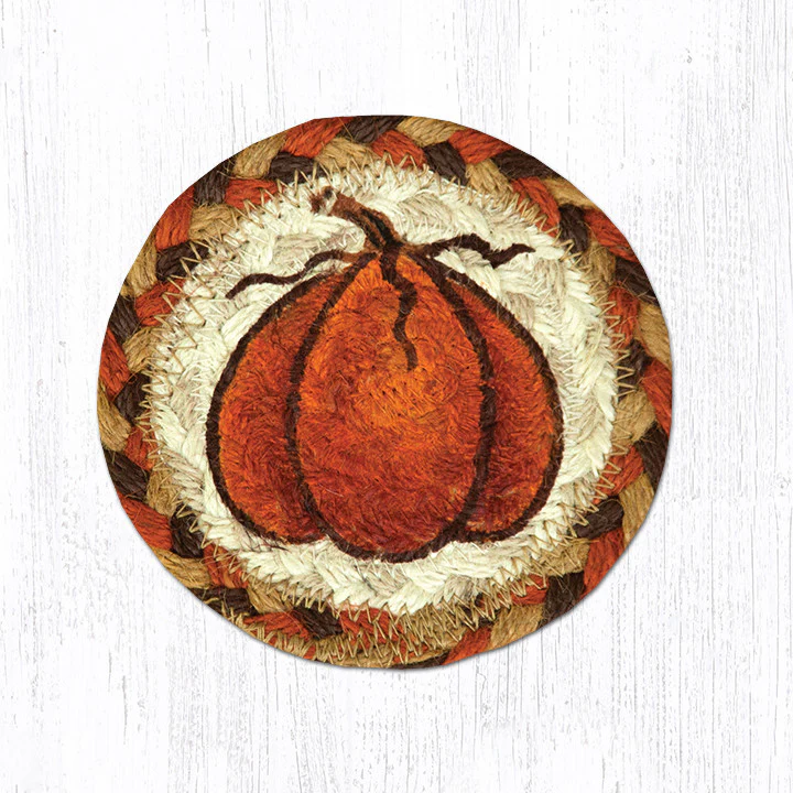 Round Hand Stenciled Coaster with Harvest Pumpkin Design (Pack of 2)
