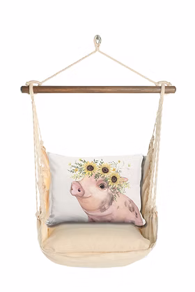 4-Piece Swing Set Magnolia Stripe w/ Pig with Sunflowers Pillow